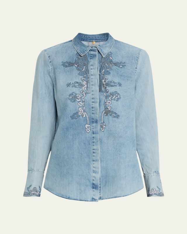 Imara Beaded Embroidered Denim Blous